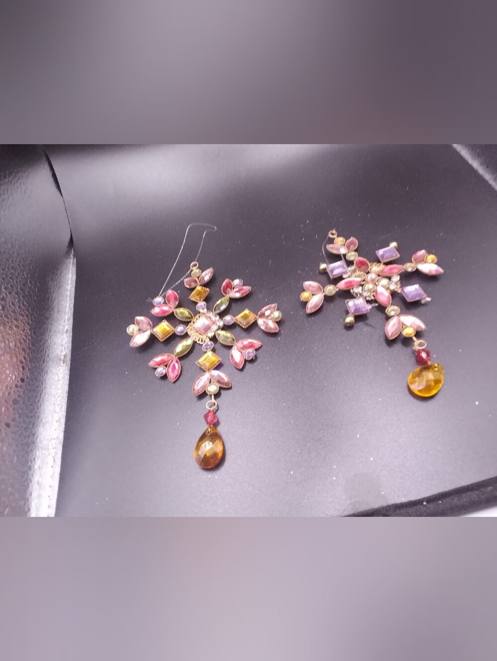Pair Of Gem Stone And Gold Tone Metal Decorative Ornaments